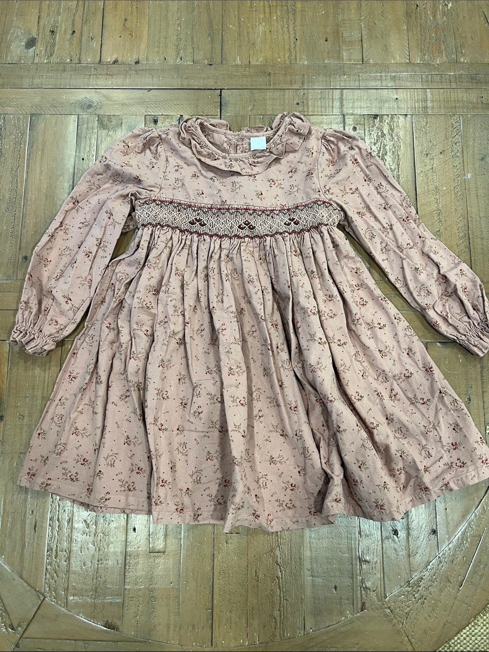 Boutique Floral Smocked long sleeve Dress girls 6 years pink ruffle